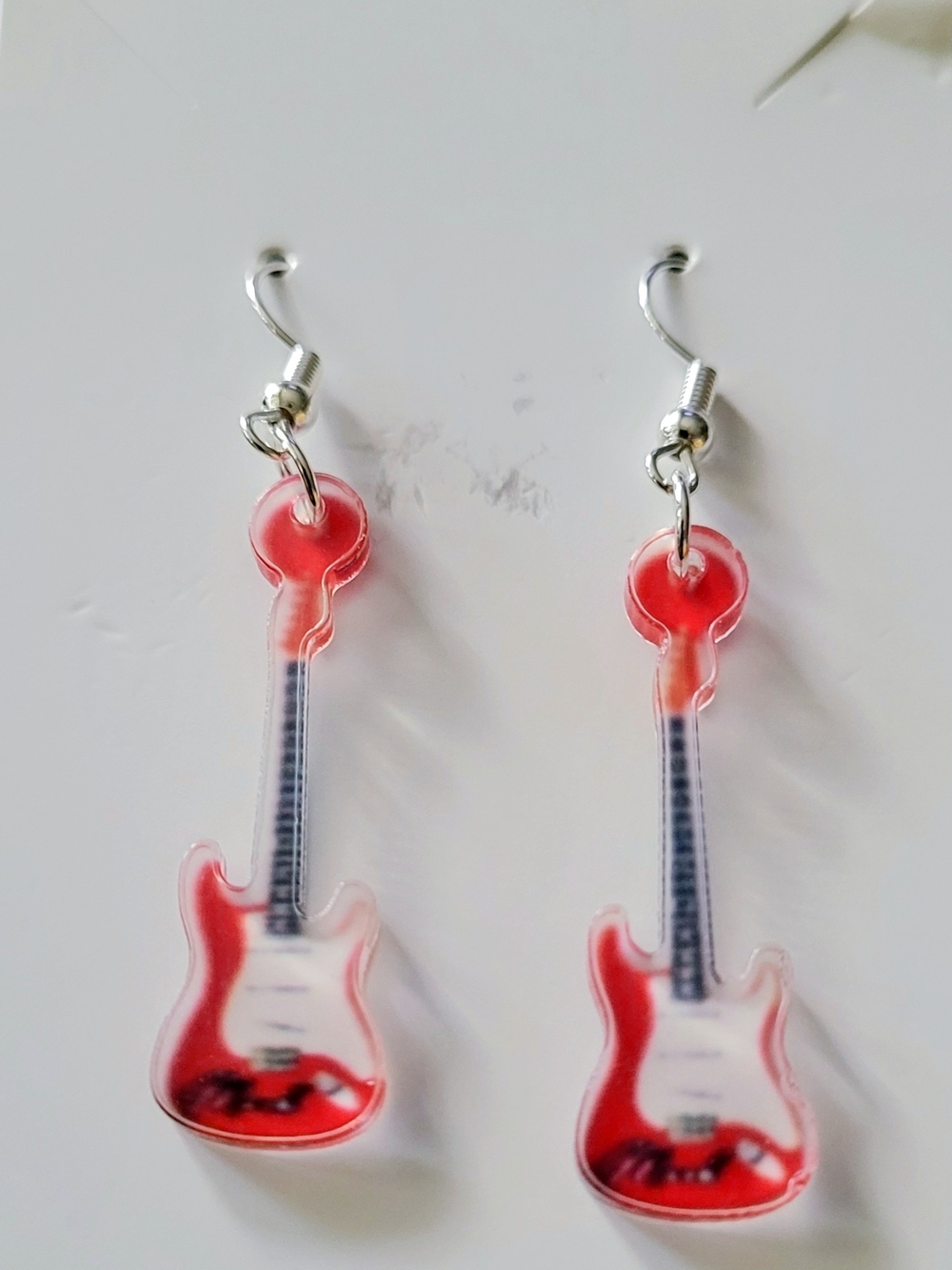 Red Guitar Dangle Earrings - Unbranded